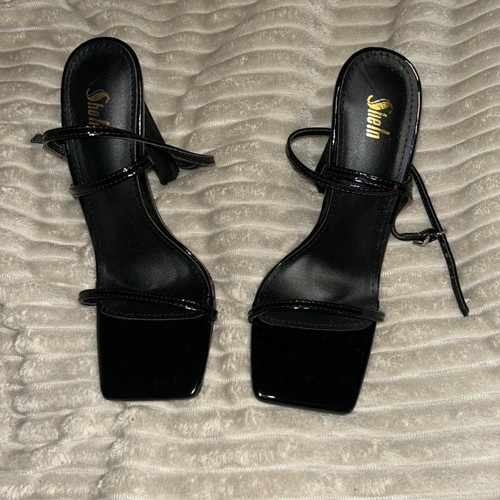 Shein heels black think ankle strap